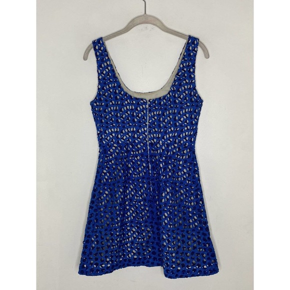 French Connection Blue Crochet A-Line Dress Women's Blue Crochet Colorful Sz 0 - Picture 5 of 5